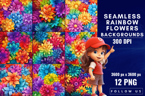 Download Seamless Rainbow Flowers Background - Seamless rainbow Collection