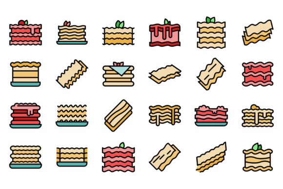 Download Lasagna Icons Set Line Color Vector - Premium Resources