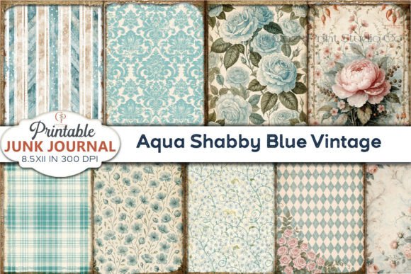 Download Aqua Shabby Blue Vintage Junk Journal - Shabby Collection