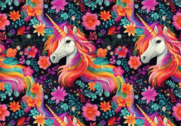 Download Seamless Rainbow Floral Unicorn Pattern - Seamless rainbow Collection