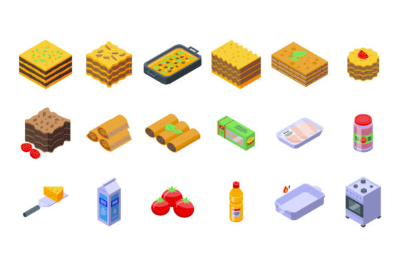 Download Lasagna Icons Set Isometric Vector. - Premium Resources