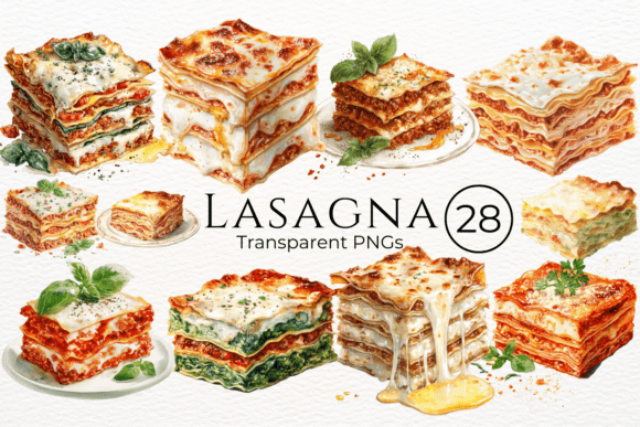 Download Lasagna Watercolor Clipart - Premium Bundle